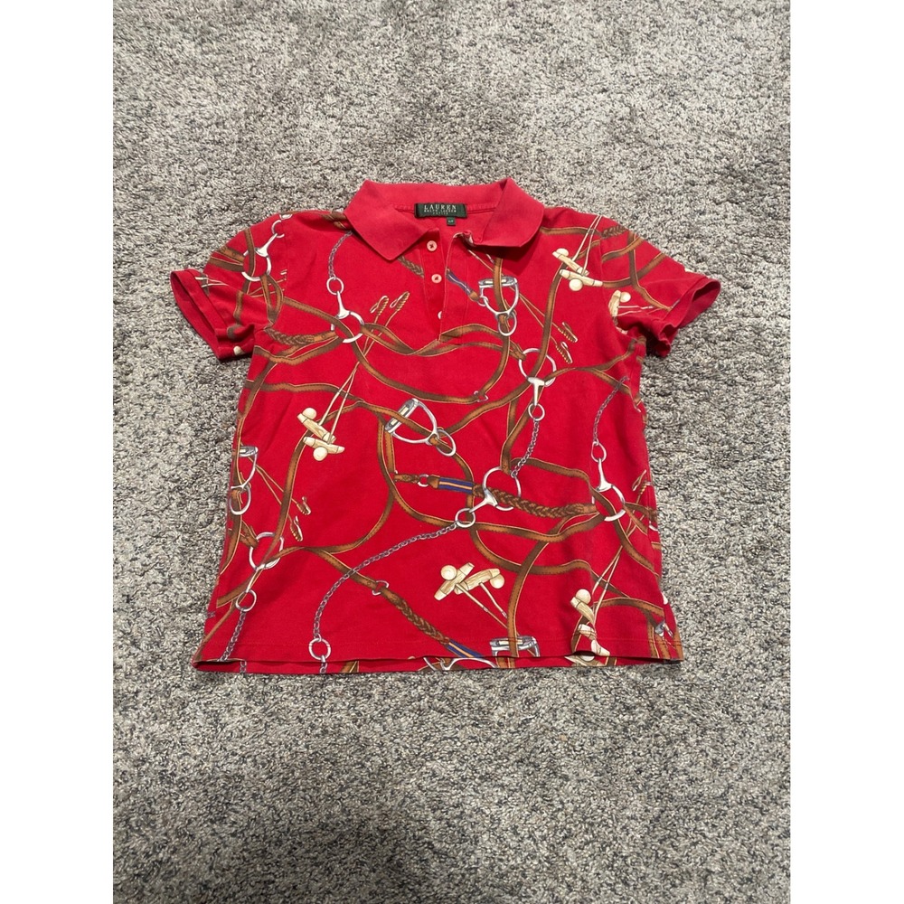 Lauren Ralph Lauren Polo Stirrup Equestrian Print Red Small Petite Excellent